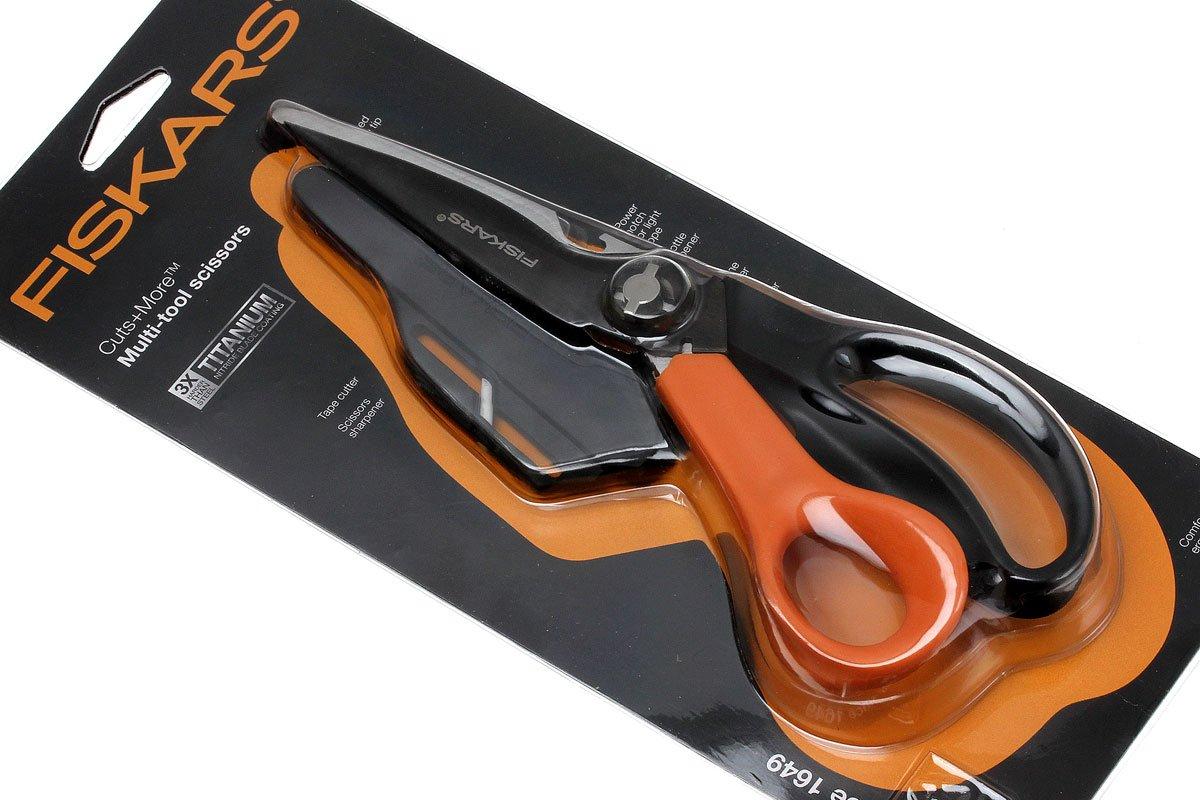 Fiskars Cuts + More Multi-tool Scissors, Includes Protective Case With  Scissor Sharpener, Length: 23 cm, Titanium Coating, Stainless Steel