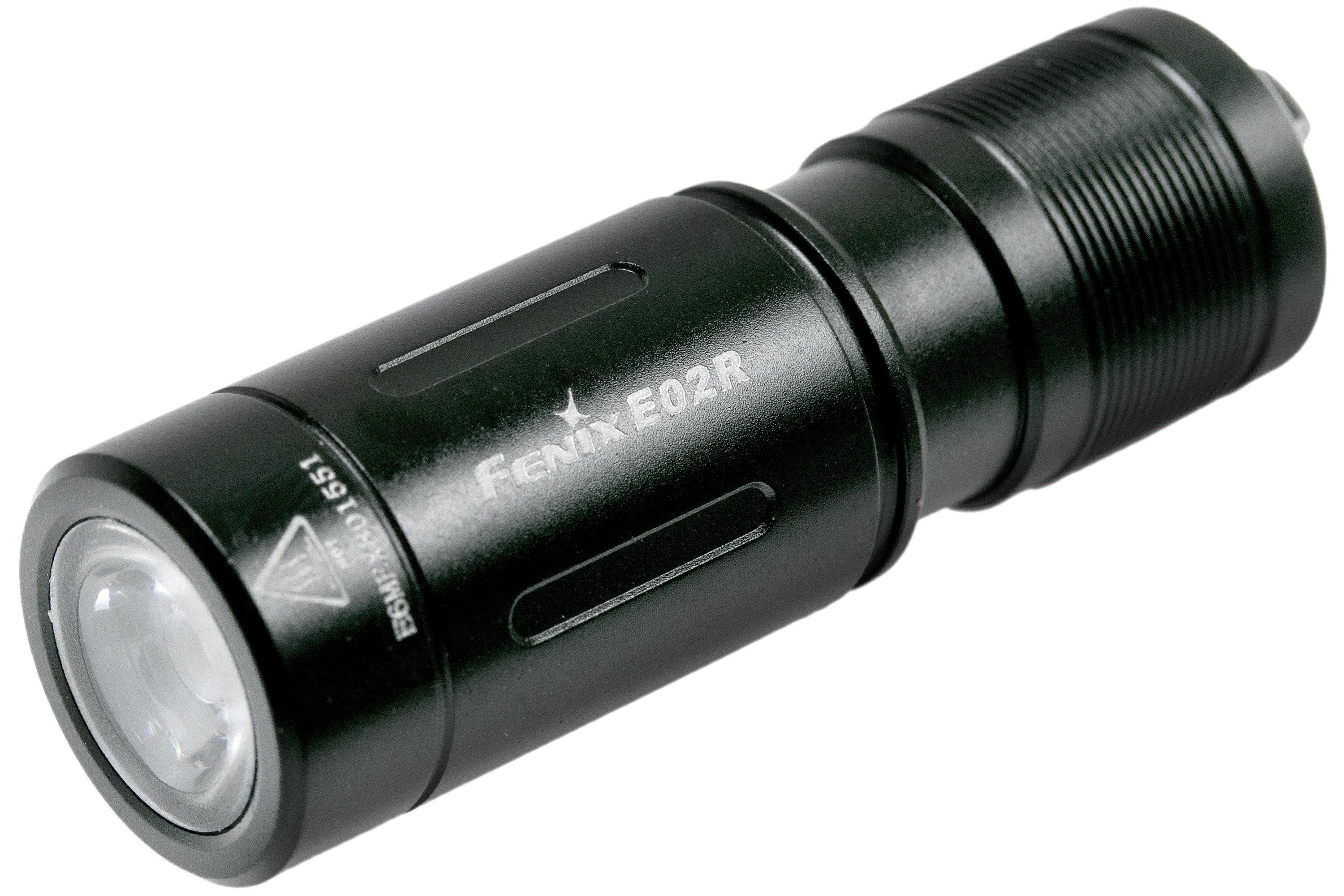 Fenix E02R rechargeable keychain flashlight, 200 lumens, black .