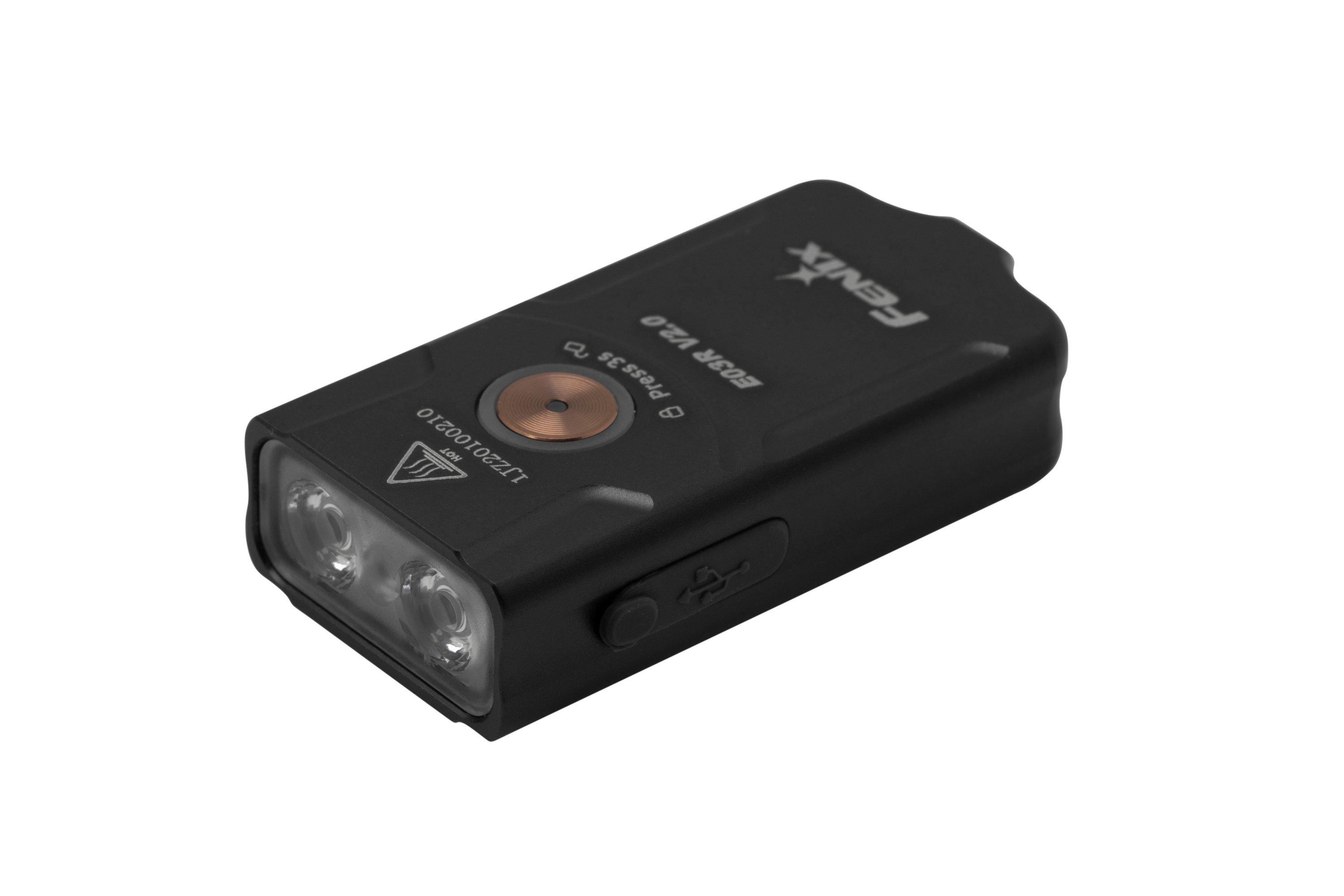 fenix e03r v2.0 keychain rechargeable flashlight Flashlight, Grey, 500 Lumen Bright USB-C EDC with Red LED and Organizer (Grey) including four brightness levels for white light Fenix E03R V2.0 Keychain Flashlight
