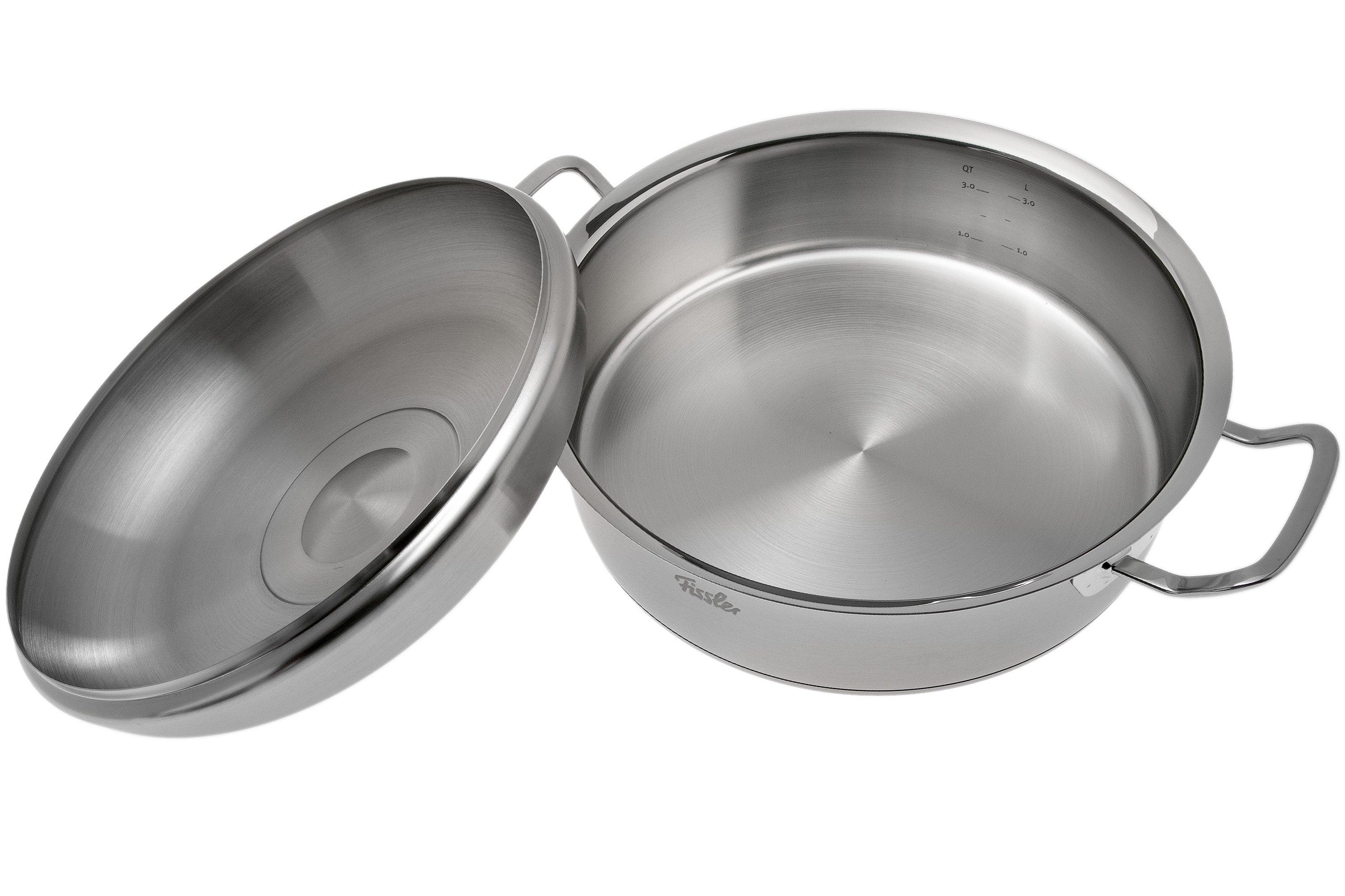 Fissler Originele Profi Collection/roestvrijstalen serveerpan ( 28 cm, 3,0 L) ronde braadpan met hoge ruimte-deksel, hoge rand, ongecoat - inductie, zilver