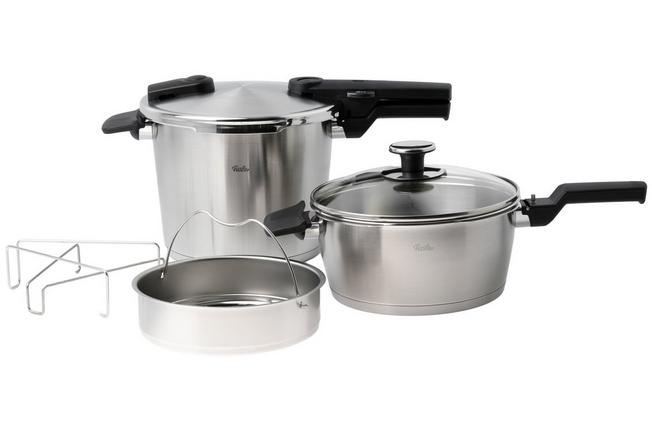 Afbeelding voor Fissler Vitaquick Premium 602-410-13-090-0, 2-delige snelkookpanset 22 cm, 6.0L en 3.5L met stoominzet en glazen deksel