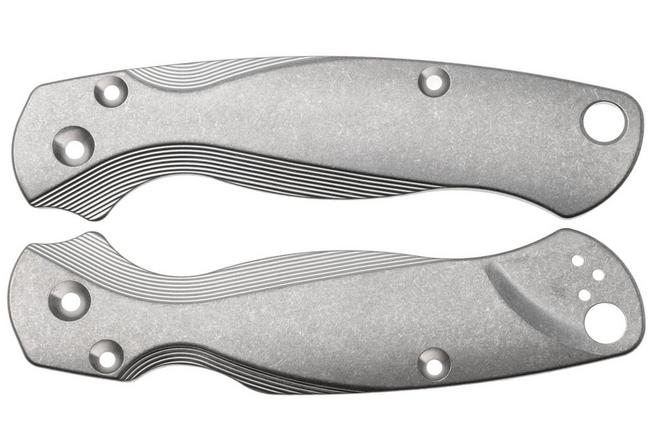 Afbeelding voor Flytanium Spyderco Paramilitary 2 Lotus Scales FLY0799 Stonewashed Titanium, handgreepschalen