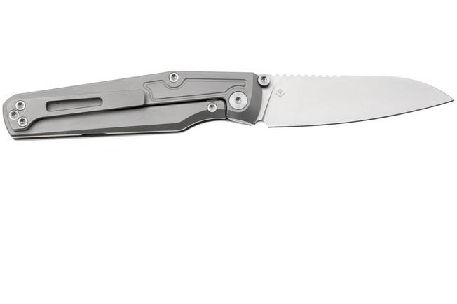 Afbeelding voor Flytanium Concourse 1445 Satin 14C28N, Blasted Titanium zakmes, Demeter Designworks design