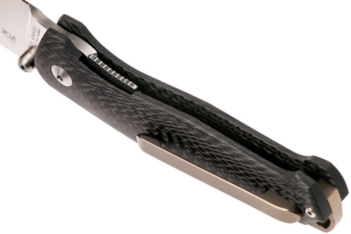 Fox TUR FX-528 satin pocket knife, Jesper Voxnaes design Advantageously shopping at FOX KNIVES TUR Elmax blade Carbon handle