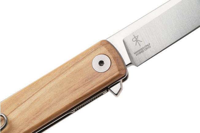 Afbeelding voor Fox Knives Chnops Heritage FX-544-OL Satin Hybrid Cryo, Olive Wood zakmes, Riccardo Gobbato design
