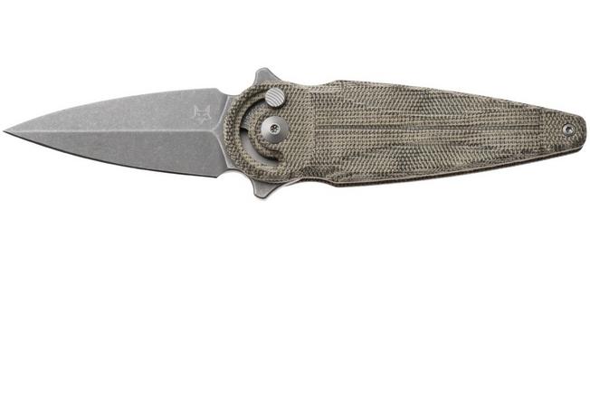 Afbeelding voor Fox Knives Saturn FX-551-MOD Acid Stonewashed N690Co, OD Green Canvas Micarta zakmes, Denis Simonutti design