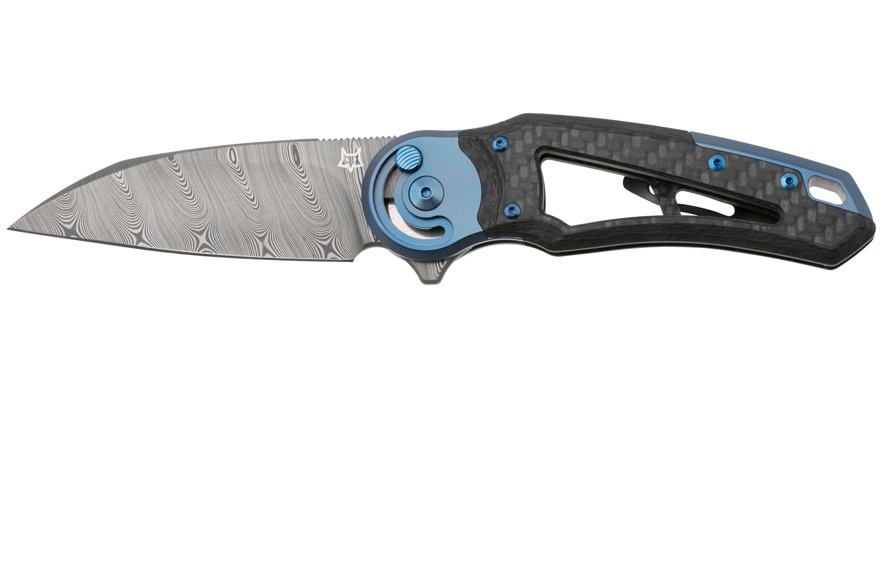美品00s archives Blue Fox Silk Reversible Fox Metamorphosis FX-556-B1 Damascus Wharncliffe, 3K Carbonfiber