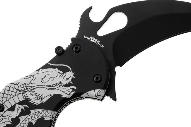 Afbeelding voor Fox FX-599 ALB-1 The Spirit, Black Idroglider Böhler N690Co, Engraved Aluminum, karambitmes