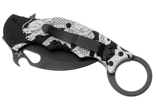 Afbeelding voor Fox FX-599 ALB-1 The Spirit, Black Idroglider Böhler N690Co, Engraved Aluminum, karambitmes