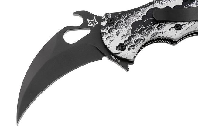 Afbeelding voor Fox FX-599 ALB-2 The Storm, Black Idroglider Böhler N690Co, Engraved Aluminum, karambitmes