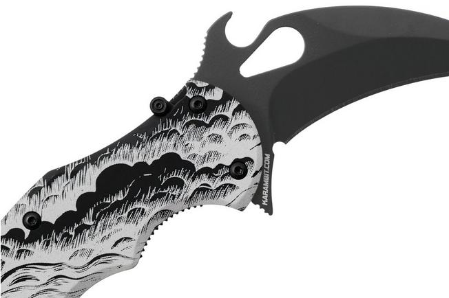 Afbeelding voor Fox FX-599 ALB-2 The Storm, Black Idroglider Böhler N690Co, Engraved Aluminum, karambitmes