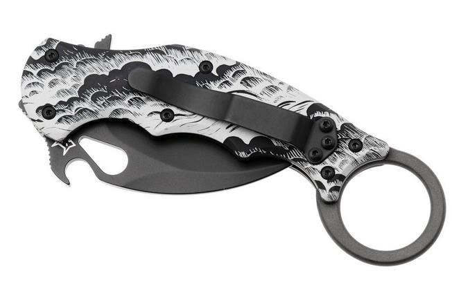 Afbeelding voor Fox FX-599 ALB-2 The Storm, Black Idroglider Böhler N690Co, Engraved Aluminum, karambitmes
