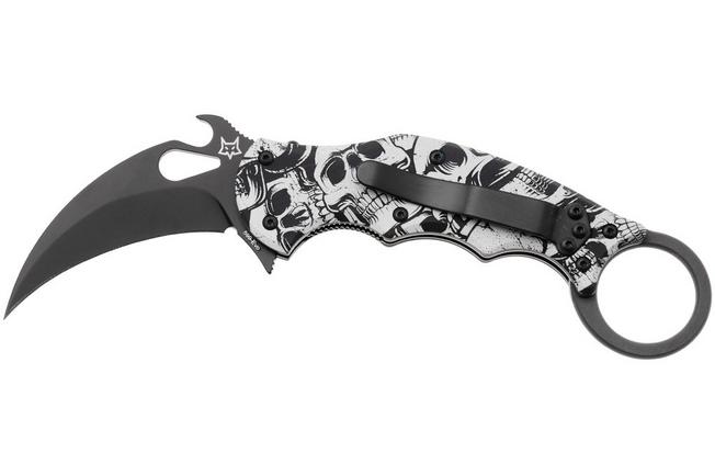 Afbeelding voor Fox FX-599 ALB-3 The End, Black Idroglider Böhler N690Co, Engraved Aluminum, karambitmes