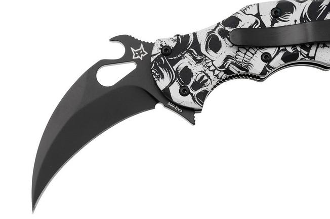 Afbeelding voor Fox FX-599 ALB-3 The End, Black Idroglider Böhler N690Co, Engraved Aluminum, karambitmes
