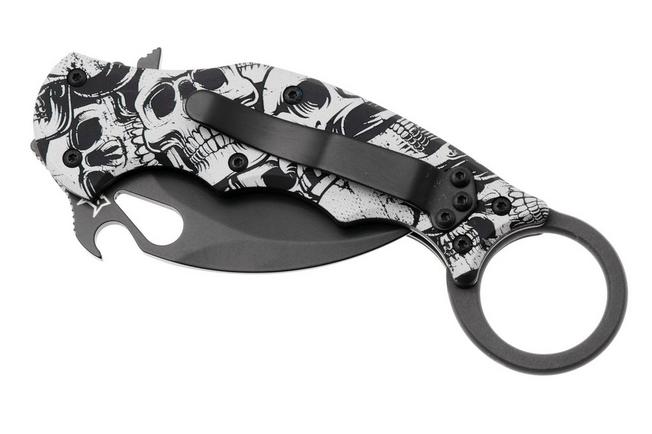 Afbeelding voor Fox FX-599 ALB-3 The End, Black Idroglider Böhler N690Co, Engraved Aluminum, karambitmes