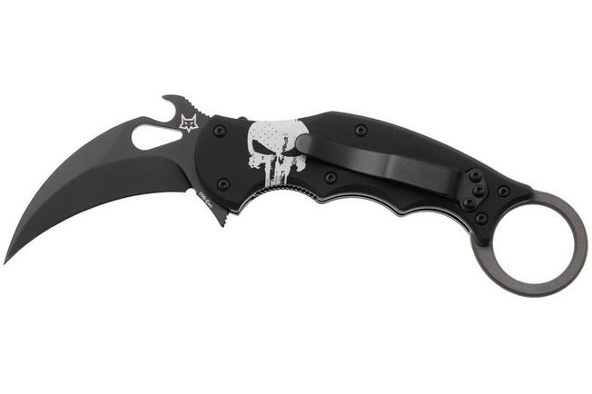 Afbeelding voor Fox FX-599 ALB-4 Skull, Black Idroglider Böhler N690Co, Engraved Aluminum, karambitmes