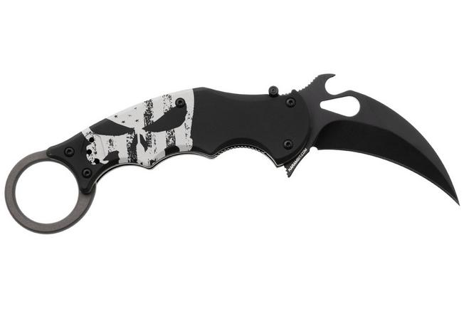 Afbeelding voor Fox FX-599 ALB-4 Skull, Black Idroglider Böhler N690Co, Engraved Aluminum, karambitmes