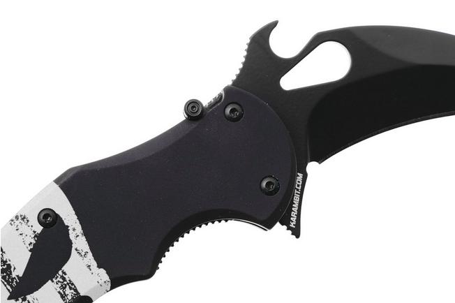 Afbeelding voor Fox FX-599 ALB-4 Skull, Black Idroglider Böhler N690Co, Engraved Aluminum, karambitmes
