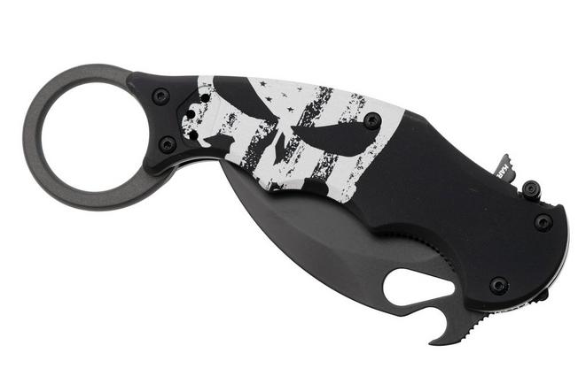 Afbeelding voor Fox FX-599 ALB-4 Skull, Black Idroglider Böhler N690Co, Engraved Aluminum, karambitmes