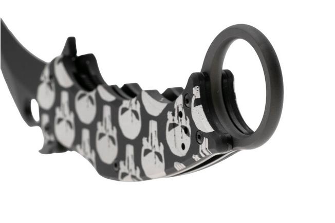 Afbeelding voor Fox FX-599 ALB-5 Skull Pattern, Black Idroglider Böhler N690Co, Engraved Aluminum, karambitmes