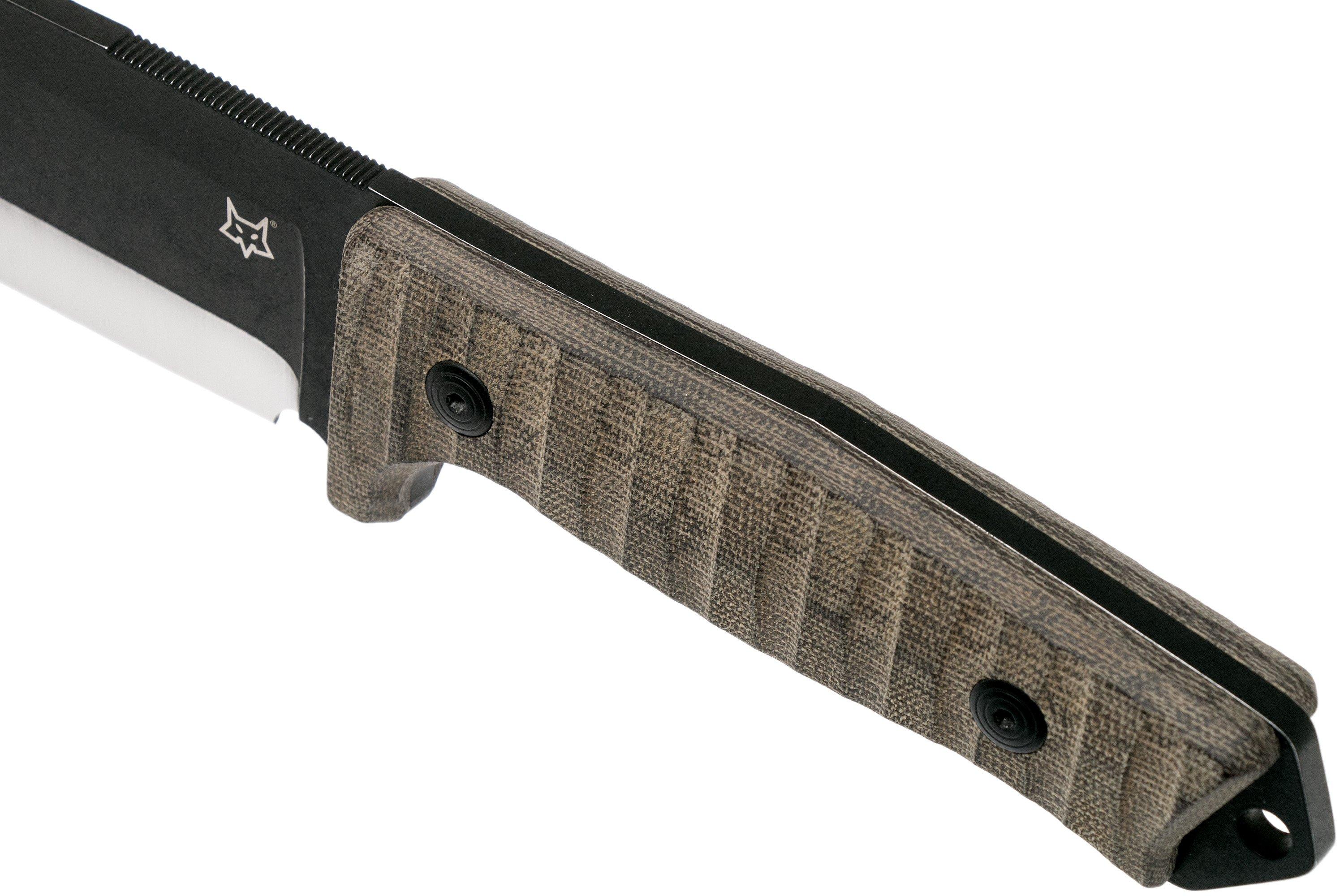 Fox Knives Bushman Feststehendes Messer – 29 Cm, D2-Stahl, Micarta-Griff, Mehrfarbig, Mit Lederscheide