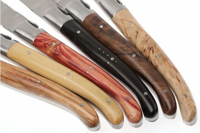 Forge de Laguiole 6 Piece Steak Knife Set Assorted Wood Handle Shiny Finish