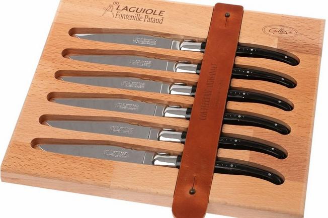 6-pc black horn tip Fontenille Pataud steak knives