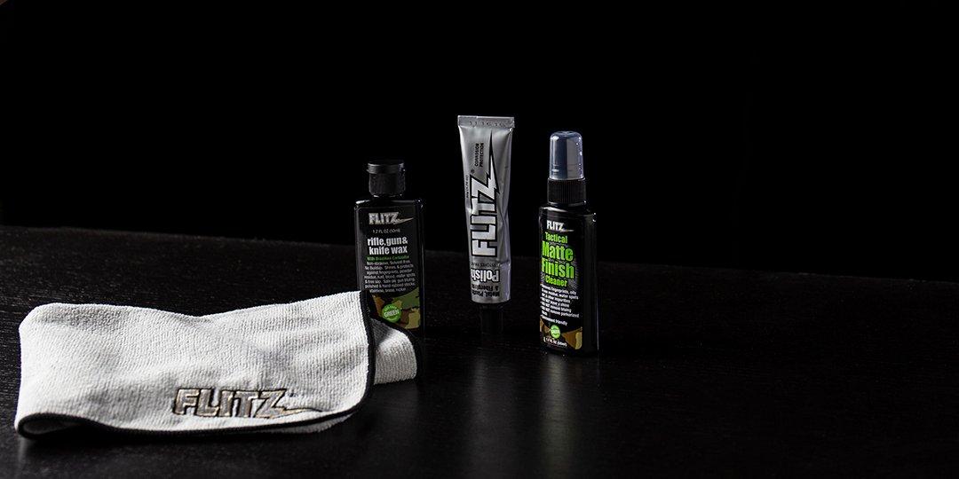 Quatro produtos diferentes da Flitz para a manutenção de ferramentas