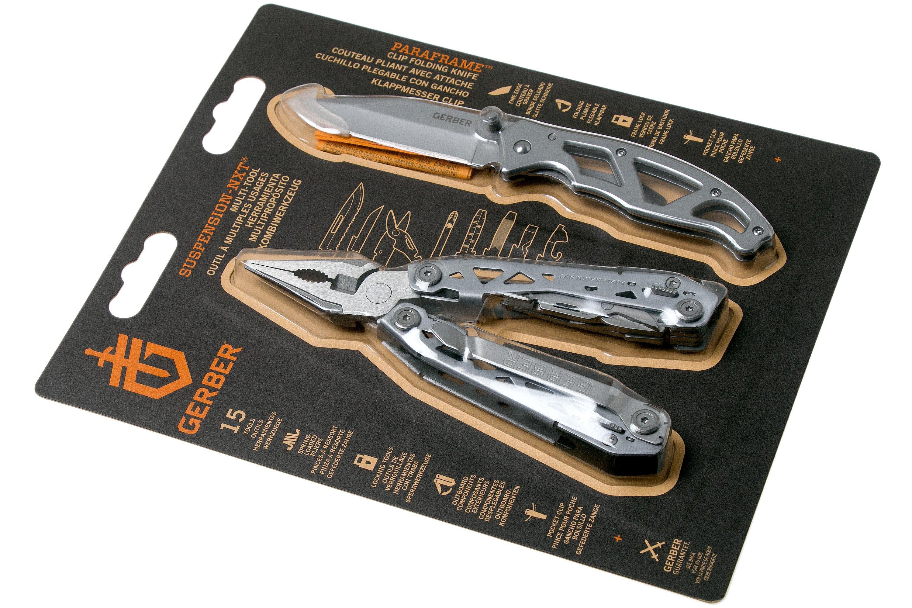 Kit Gerber Multiherramienta 15 en 1 y Navaja de Acero Gerber Gear  Suspension-NXT + Paraframe