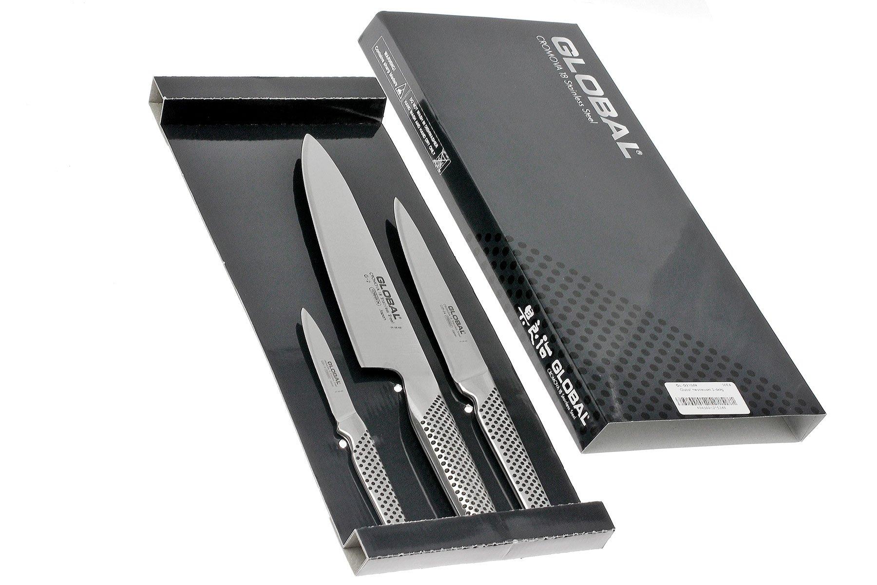 Global 3-teiliges Messerset G-2115 – Kochmesser, Santoku & Schälmesser