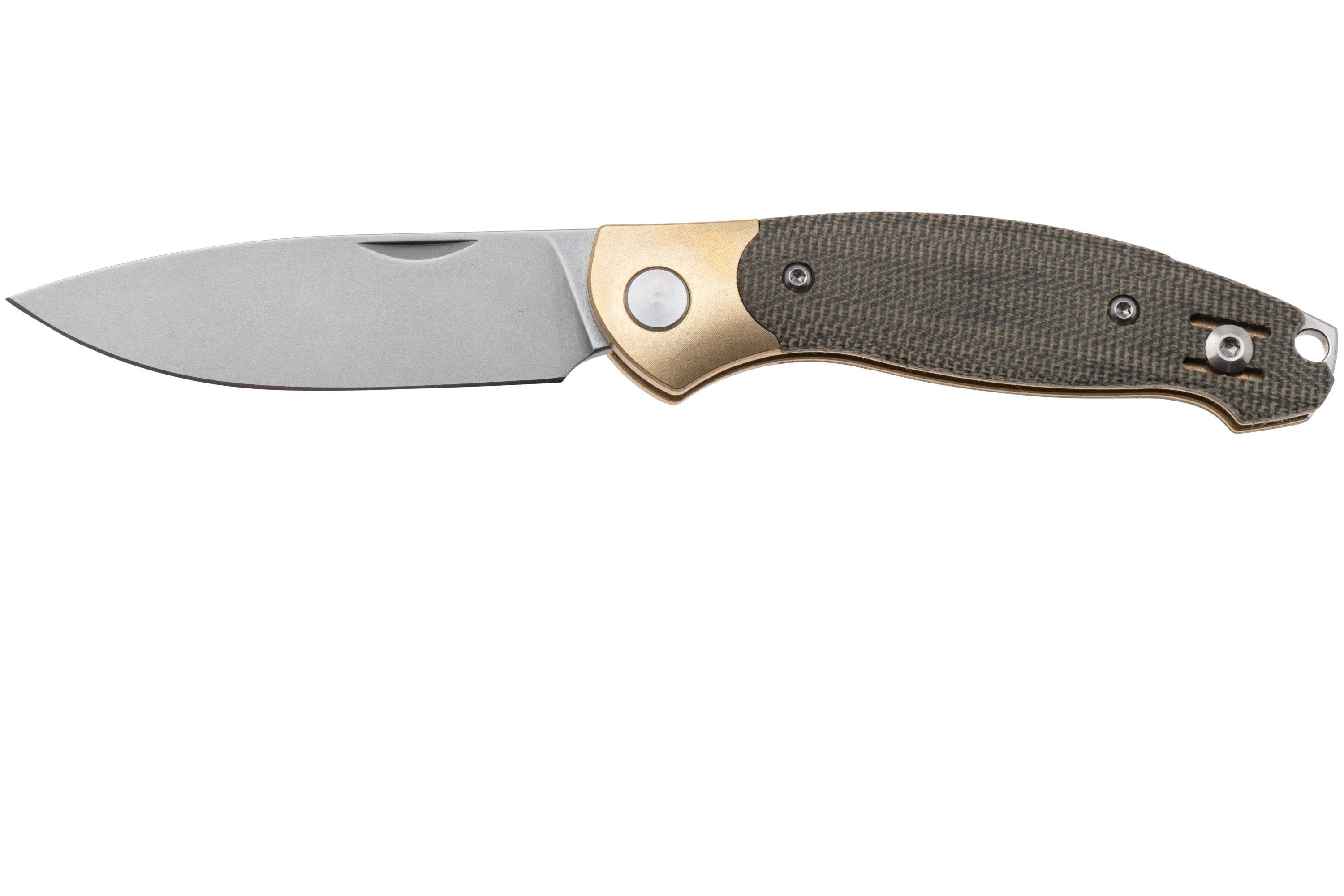 Giantmouse Farley V2 Brass Bolster Green Micarta Stonewash ELMAX GM-FARLEY-BRASS-B-GRN
