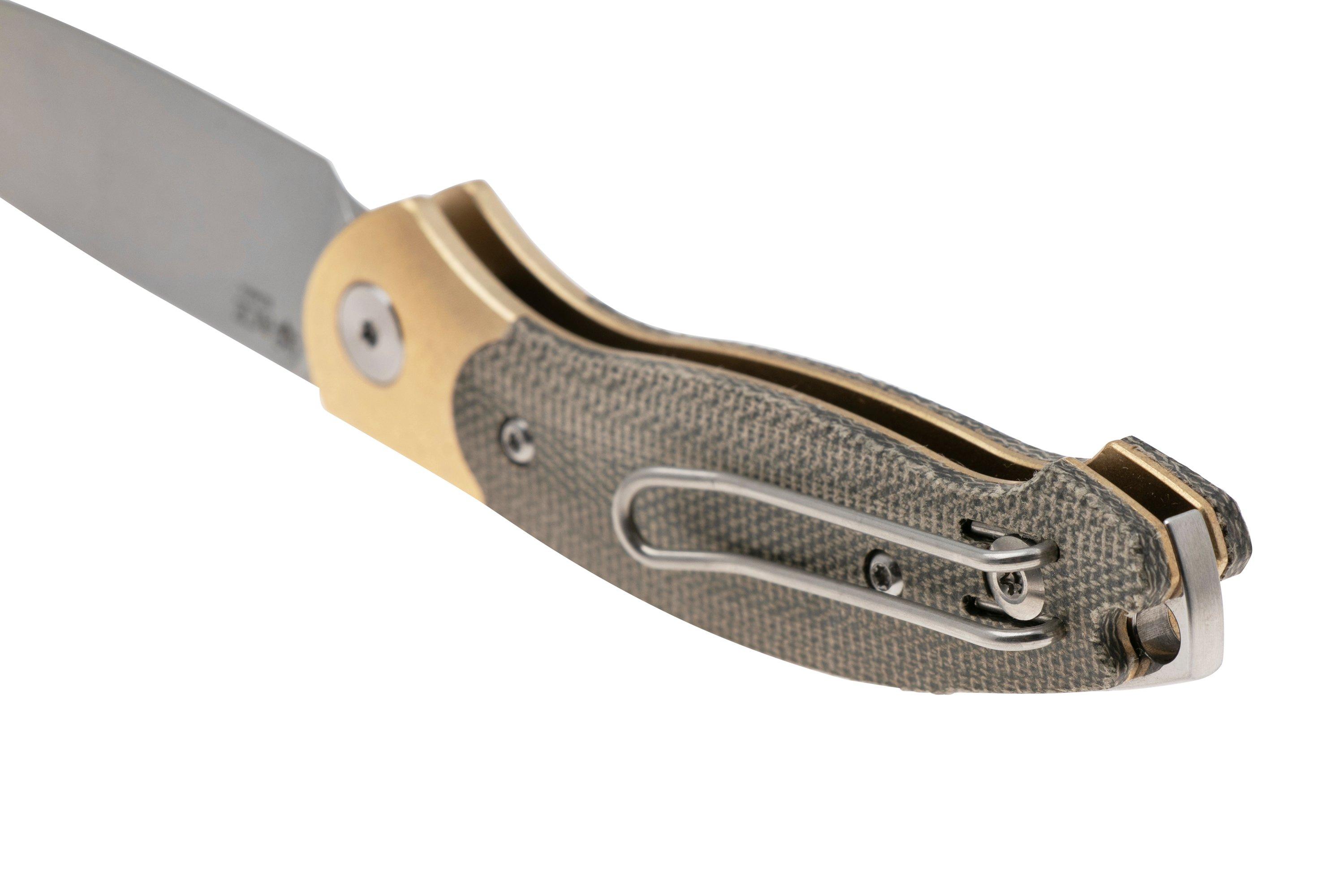 Giantmouse Farley V2 Brass Bolster Green Micarta Stonewash ELMAX GM-FARLEY-BRASS-B-GRN