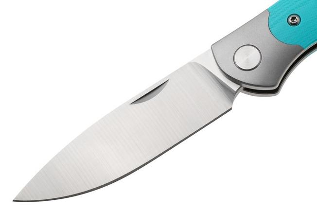 Afbeelding voor GiantMouse ACE Farley V2 TI-ROBIN-G10 Satin Elmax, Titanium Bolster, Robin's Egg Blue G10, zakmes, Ansø en Voxnaes design
