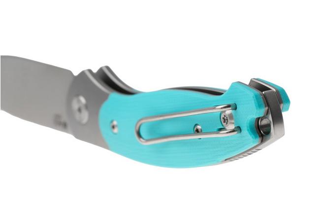 Afbeelding voor GiantMouse ACE Farley V2 TI-ROBIN-G10 Satin Elmax, Titanium Bolster, Robin's Egg Blue G10, zakmes, Ansø en Voxnaes design