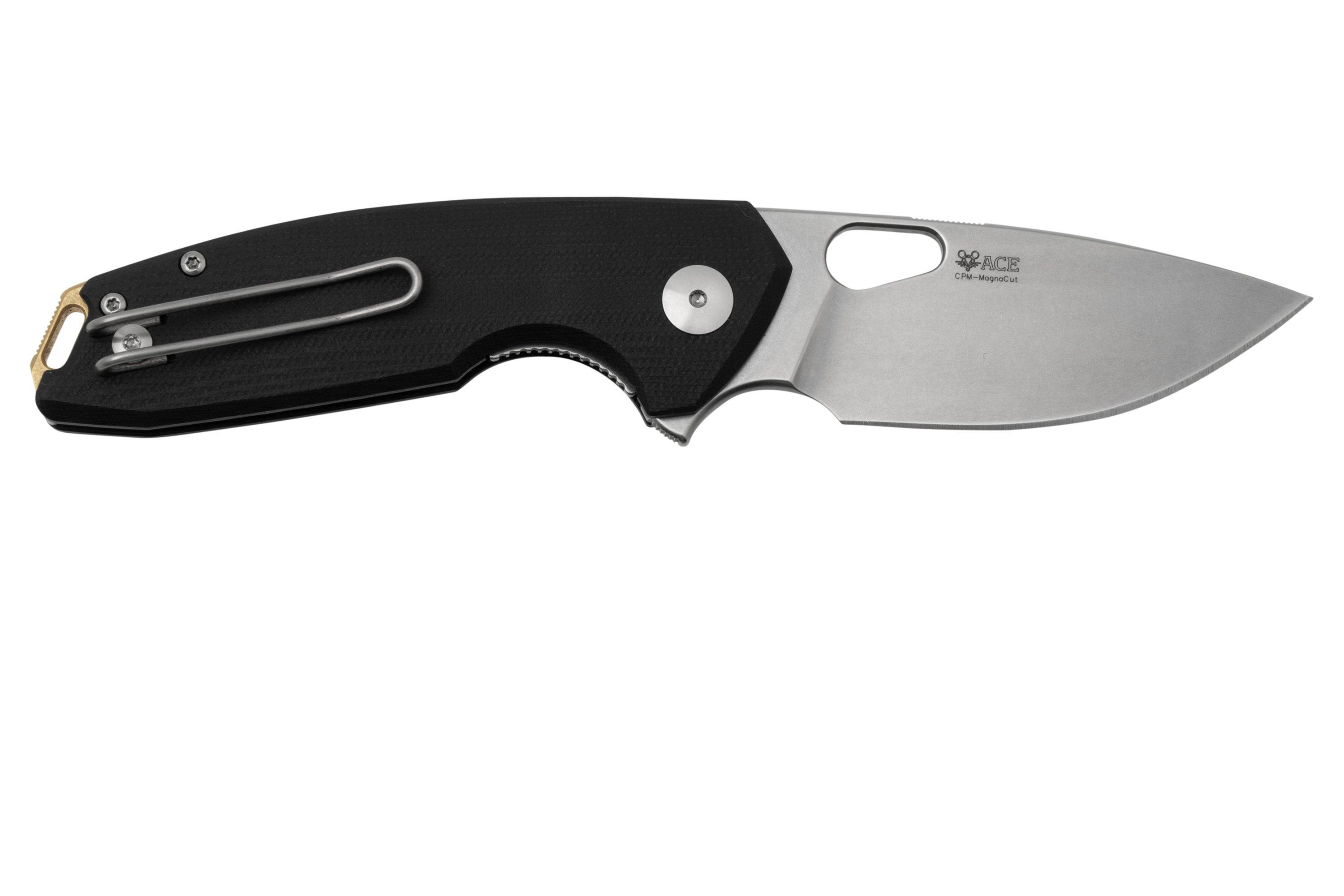 GiantMouse ACE Tribeca, Stonewashed Magnacut, Black G10 pocket knife ...