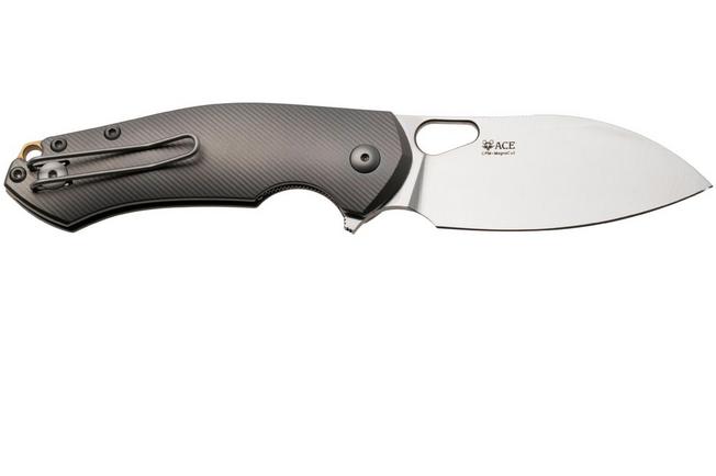 Afbeelding voor GiantMouse ACE Biblio XL Satin CPM MagnaCut, Textured Titanium, zakmes, Ansø en Voxnaes design