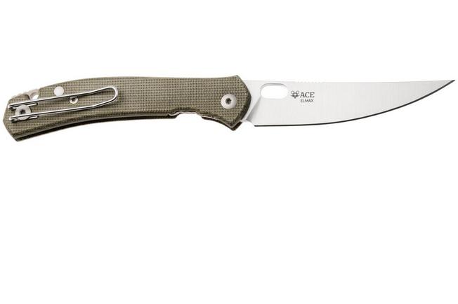 Afbeelding voor GiantMouse Ace Bleecker BLEECKER-GREEN-CANVAS-MICARTA, Satin Elmax, Green Canvas Micarta, zakmes 