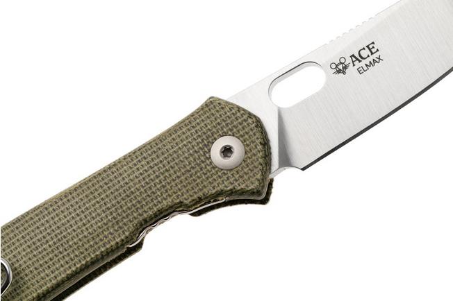 Afbeelding voor GiantMouse Ace Bleecker BLEECKER-GREEN-CANVAS-MICARTA, Satin Elmax, Green Canvas Micarta, zakmes 