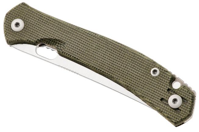 Afbeelding voor GiantMouse Ace Bleecker BLEECKER-GREEN-CANVAS-MICARTA, Satin Elmax, Green Canvas Micarta, zakmes 