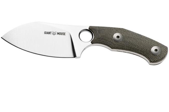 Afbeelding voor GiantMouse GMF1-MG Satin MagnaCut, Green Canvas Micarta, Leather Sheath, vaststaand mes