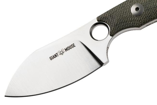 Afbeelding voor GiantMouse GMF1-MG Satin MagnaCut, Green Canvas Micarta, Leather Sheath, vaststaand mes