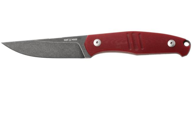 Afbeelding voor GiantMouse GMF2-P-R, Blackwashed N690, Red G10, Black Leather Sheath, vaststaand mes