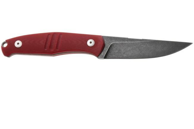 Afbeelding voor GiantMouse GMF2-P-R, Blackwashed N690, Red G10, Black Leather Sheath, vaststaand mes