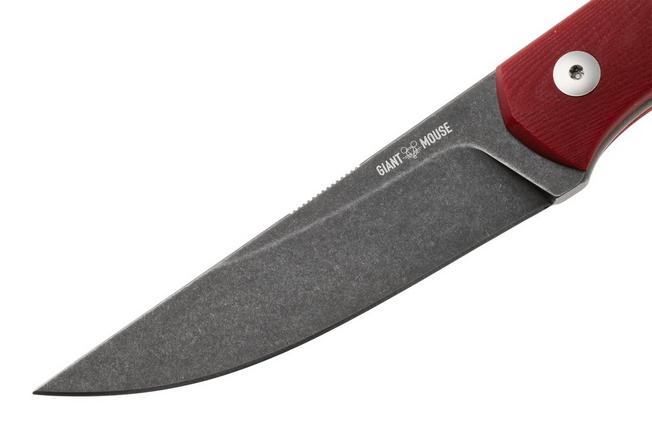 Afbeelding voor GiantMouse GMF2-P-R, Blackwashed N690, Red G10, Black Leather Sheath, vaststaand mes