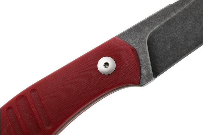 Afbeelding voor GiantMouse GMF2-P-R, Blackwashed N690, Red G10, Black Leather Sheath, vaststaand mes