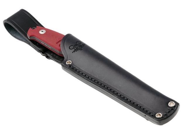 Afbeelding voor GiantMouse GMF2-P-R, Blackwashed N690, Red G10, Black Leather Sheath, vaststaand mes