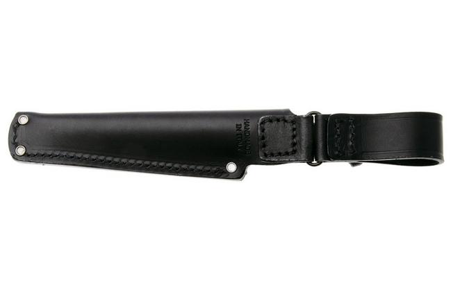 Afbeelding voor GiantMouse GMF2-P-R, Blackwashed N690, Red G10, Black Leather Sheath, vaststaand mes