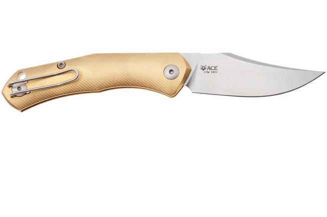 Afbeelding voor GiantMouse ACE Jutland JUTLAND-SJ-BRASS, Stonewashed CPM S90V, Milled Brass zakmes, Ansø en Voxnaes design