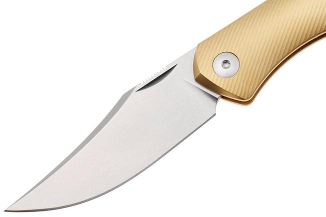 Afbeelding voor GiantMouse ACE Jutland JUTLAND-SJ-BRASS, Stonewashed CPM S90V, Milled Brass zakmes, Ansø en Voxnaes design