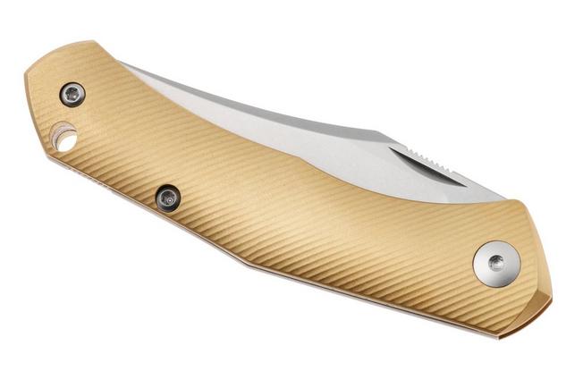 Afbeelding voor GiantMouse ACE Jutland JUTLAND-SJ-BRASS, Stonewashed CPM S90V, Milled Brass zakmes, Ansø en Voxnaes design